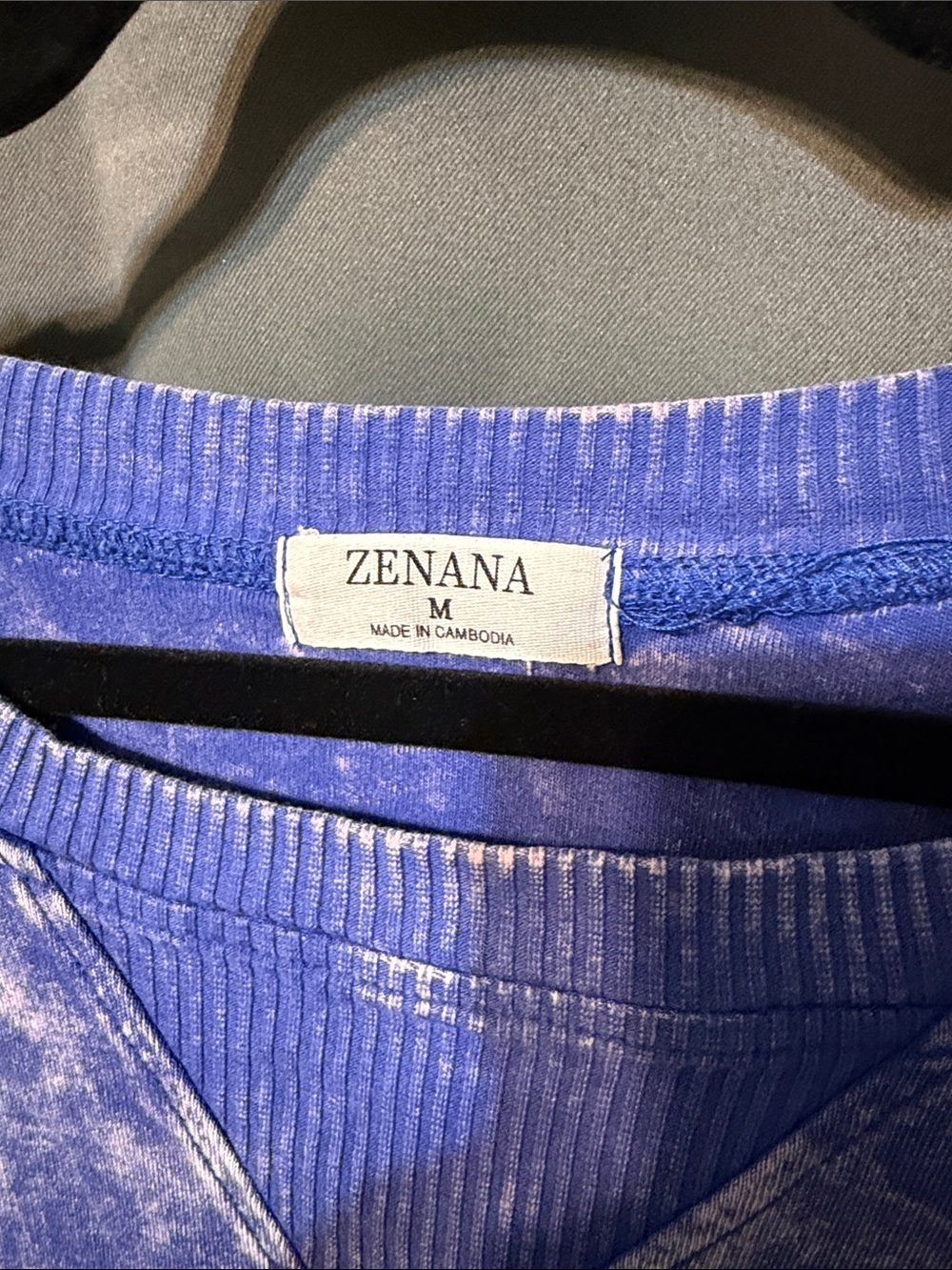 Zenana Outfitters Blue Washed Ribbed Crewneck Sweatshirt - Picture 2 of 8